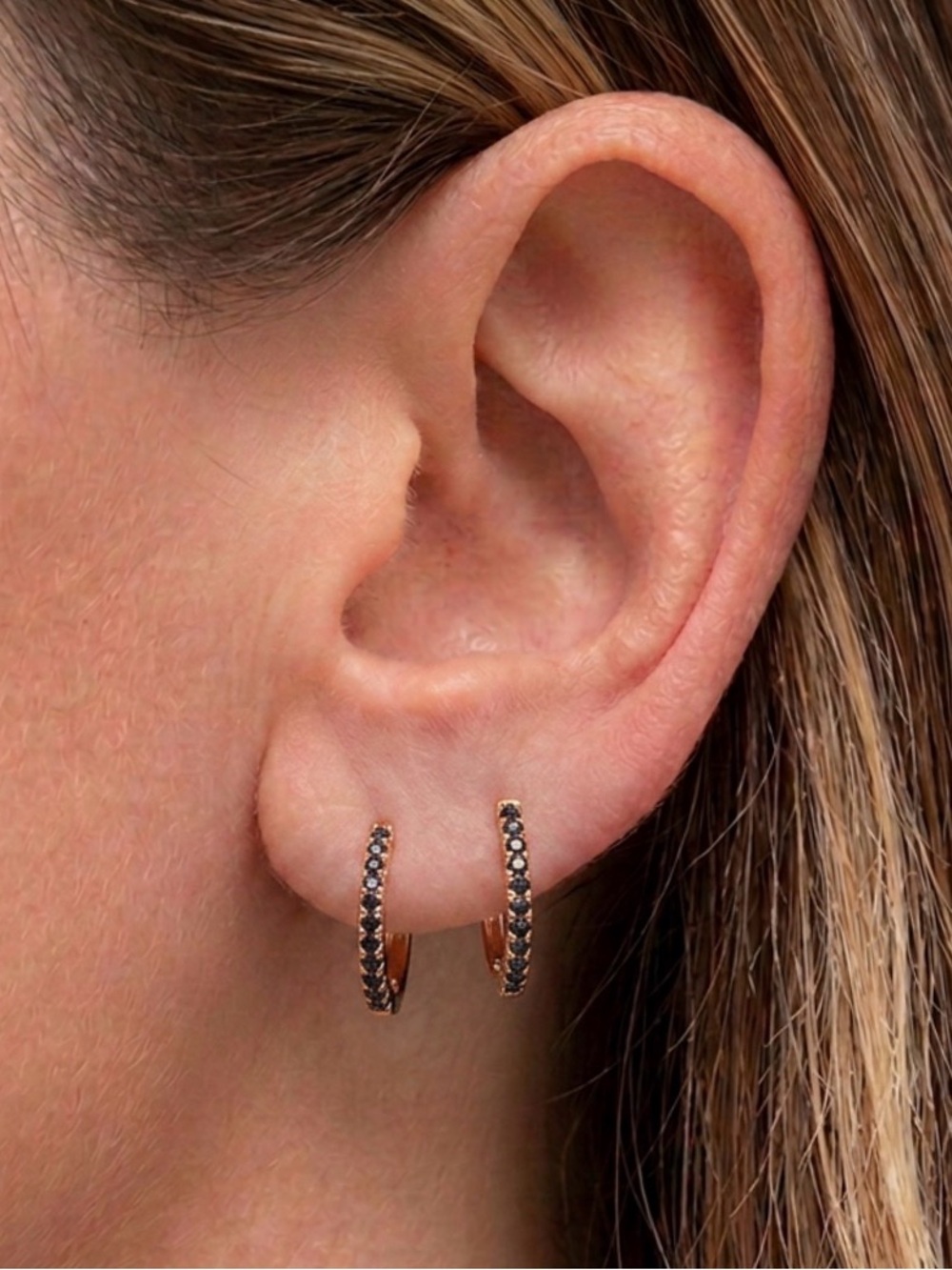 14k Solid Rose Gold Huggies Black Diamond Fine Jewelry Stylist Curat